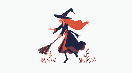 Halloween witch on broom design happy holiday 