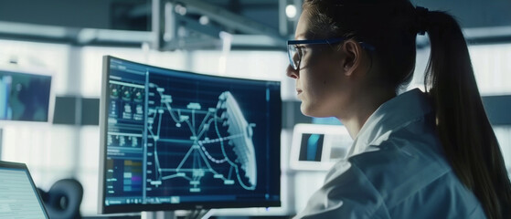 Dedicated scientist analyzes complex genomic data in high-tech lab.