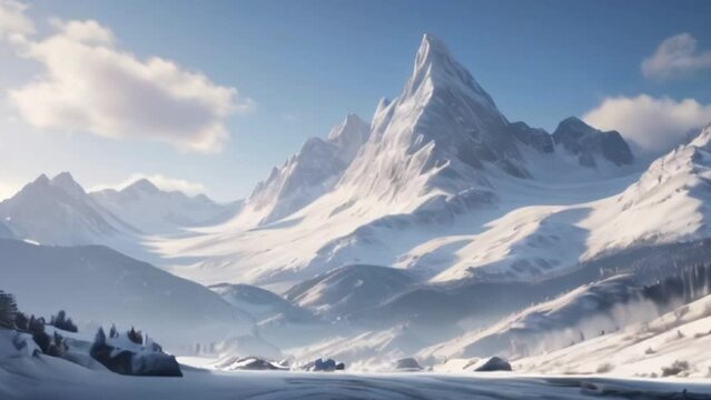 Video, beautiful snowy winter mountains. AI generative.