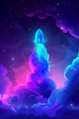Naklejka premium Illustration of rocket and copy space for start up business and bitcoins advertise