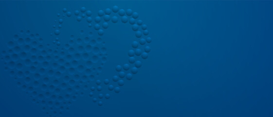 Abstract background in blue colors with many convex and concave small circles, arranged in a heart shape