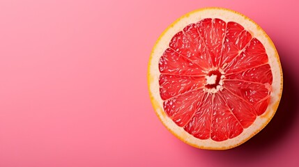 Fresh Half Cut Grapefruit on Vibrant Pink Background with Copy Space