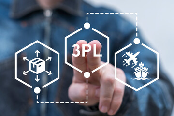 Man using virtual touch screen presses abbreviation: 3PL. Third Party Logistics ( 3PL ) Business...
