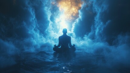 Obraz premium Ascend into Serenity: Meditative Pose Amidst Cosmic Fog