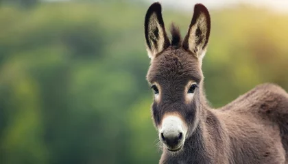 Tuinposter portrait of sad pensive baby donkey banner with copy space © Wayne