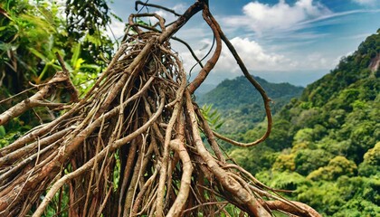 messy dried jungle vines tropical rainforest liana plant - obrazy, fototapety, plakaty