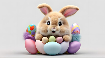 cute bunny and easter eggs happy rabbit easter