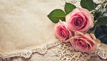 vintage background with roses lace over retro paper