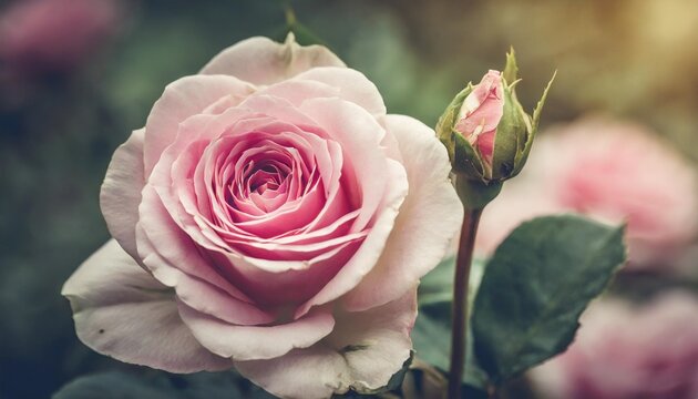 pink rose with bud vintage flowers