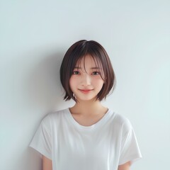Fototapeta premium 10代の笑顔のかわいいTシャツ女子