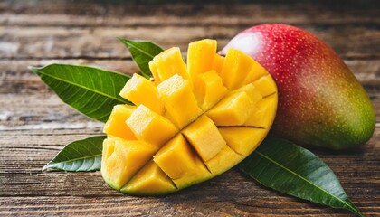 mango slices on wooden background