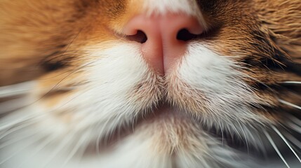 Close-up of a cat's nose. The texture of the animal's respiratory organ. Sensitivity. - obrazy, fototapety, plakaty