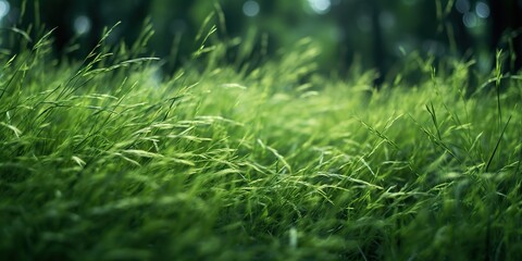 Close view of green grass brushwood background nature outdoor scene
