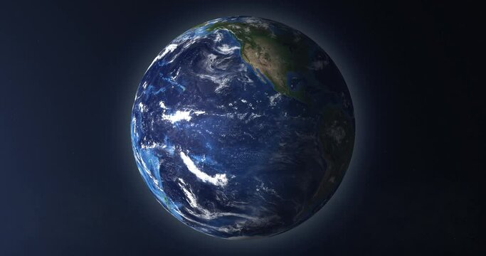 Animation of the globe rotation and showing the Pacific Ocean and the Western Hemisphere. 3D rendering of 4K video. Image elements courtesy of NASA.