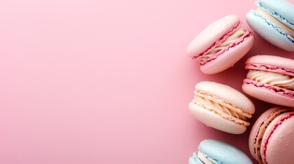 Assorted collection of colorful macarons creating a vibrant and textured background display