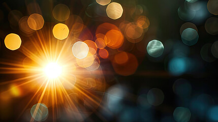 abstract bokeh background with particles and sun burst 