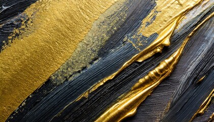 black and gold abstract background with oil paint brush strokes close up