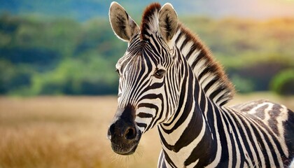 Fototapeta na wymiar closeup on zebra s head looking curiously