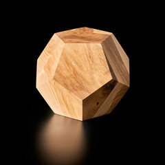 Handmade wooden regular dodecahedron - Platonic solid on a black background