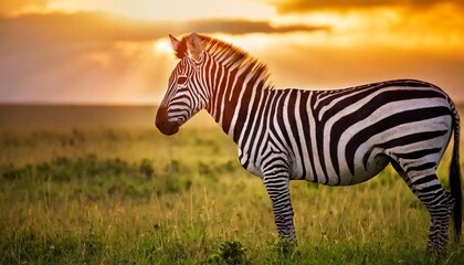 zebra at sunset in the serengeti national park africa tanzania