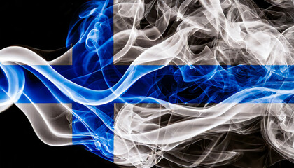 Drapeau finlandais sous forme d'ondulation de fumées colorées avec les couleurs de la Finlande