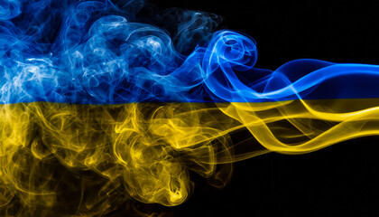 Drapeau ukainien sous forme d'ondulation de fumées colorées avec les couleurs de l'Ukraine