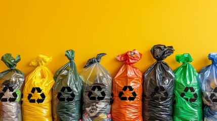 Eco friendly biodegradable plastic bags with universal recycling symbol collection