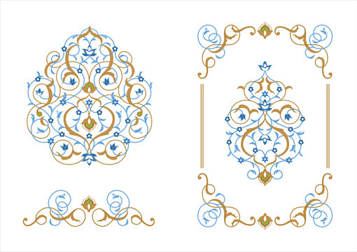 Traditional Islamic floral d&eacute;cor elements (arabesque) isolated on white. Vector set.