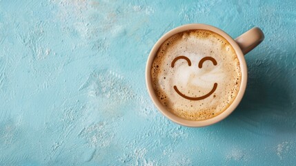 cup of coffee with a cute smiling face generative ai - obrazy, fototapety, plakaty