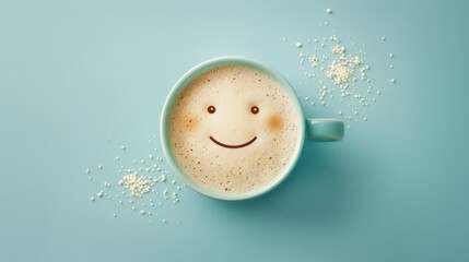 cup of coffee with a cute smiling face generative ai