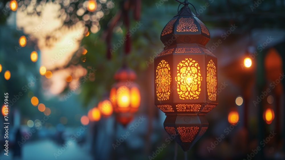 Canvas Prints hanging decorative lanterns in the evening lanterns decorating the mosque in ramadan