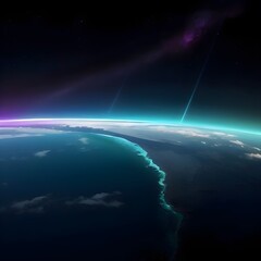 View of the planet Earth from space during a sunrise. 3D rendering