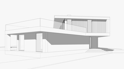 architectural drawings of a house 3d illustration