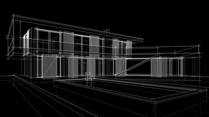 architectural drawings of a house 3d illustration