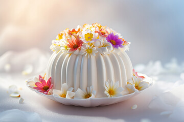Exquisite Easter Cake Adorned with Colorful Edible Flowers, Spring Celebration