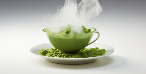 cup of matcha tea and powder