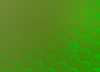 Modern geometric green hexagons on greenish yellow background. Abstract technology background. High resolution full frame geometric honeycomb pattern with copy space.