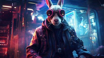 Easter holiday bunny or rabbit in cyberpunk style, easter celebration concept