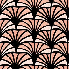 linear botanical art deco style beige peach pink seamless pattern 
