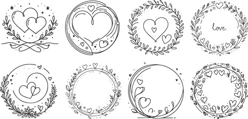 hearts in circles drawn with one line ornaments