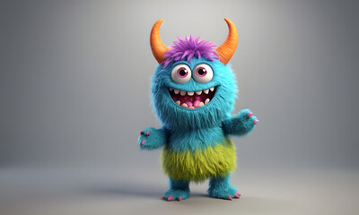 Naklejka premium furry and cute monster waving 3d character 