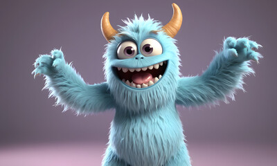 Obraz premium furry and cute monster waving 3d character 