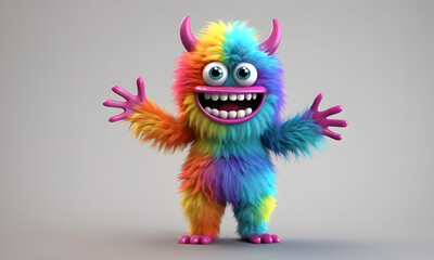 furry and cute monster waving 3d character 