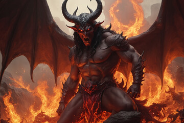 Raging devil in fire of hell - 743153916