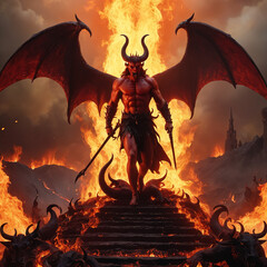 Raging devil in fire of hell - 743153921