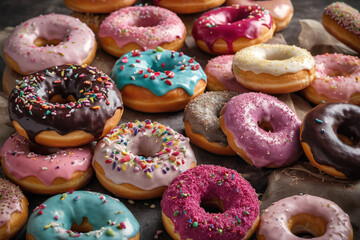 Various colorful doughnut with sugar decoration