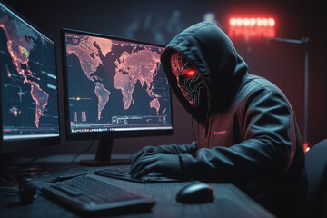 Computer hacker stealig security data - obrazy, fototapety, plakaty