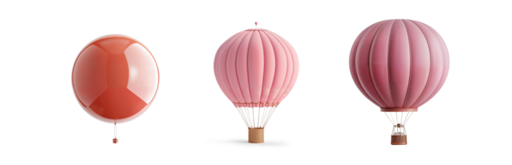 set of hot air balloons flying with colorful cartoon look for kids and tourism trip freedom flight, isolated on transparent png cutout background