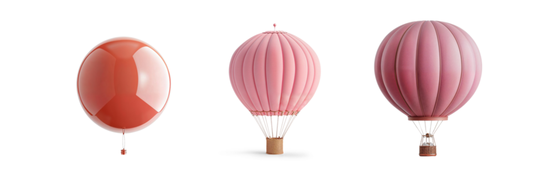 set of hot air balloons flying with colorful cartoon look for kids and tourism trip freedom flight, isolated on transparent png cutout background