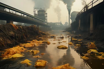  Abandoned industrial area with smoke, river pollution and waste in the city © Татьяна Евдокимова